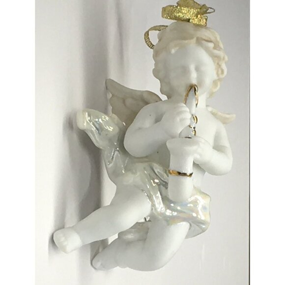 Vintage Department 56 White Porcelain Angel Ornament Figurine  with Saxophone - Picture 1 of 15